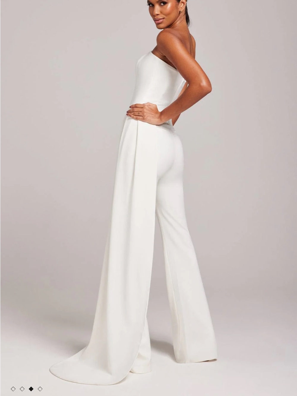 NADINE MERABI White Strapless Wide-Leg Drape Jumpsuit